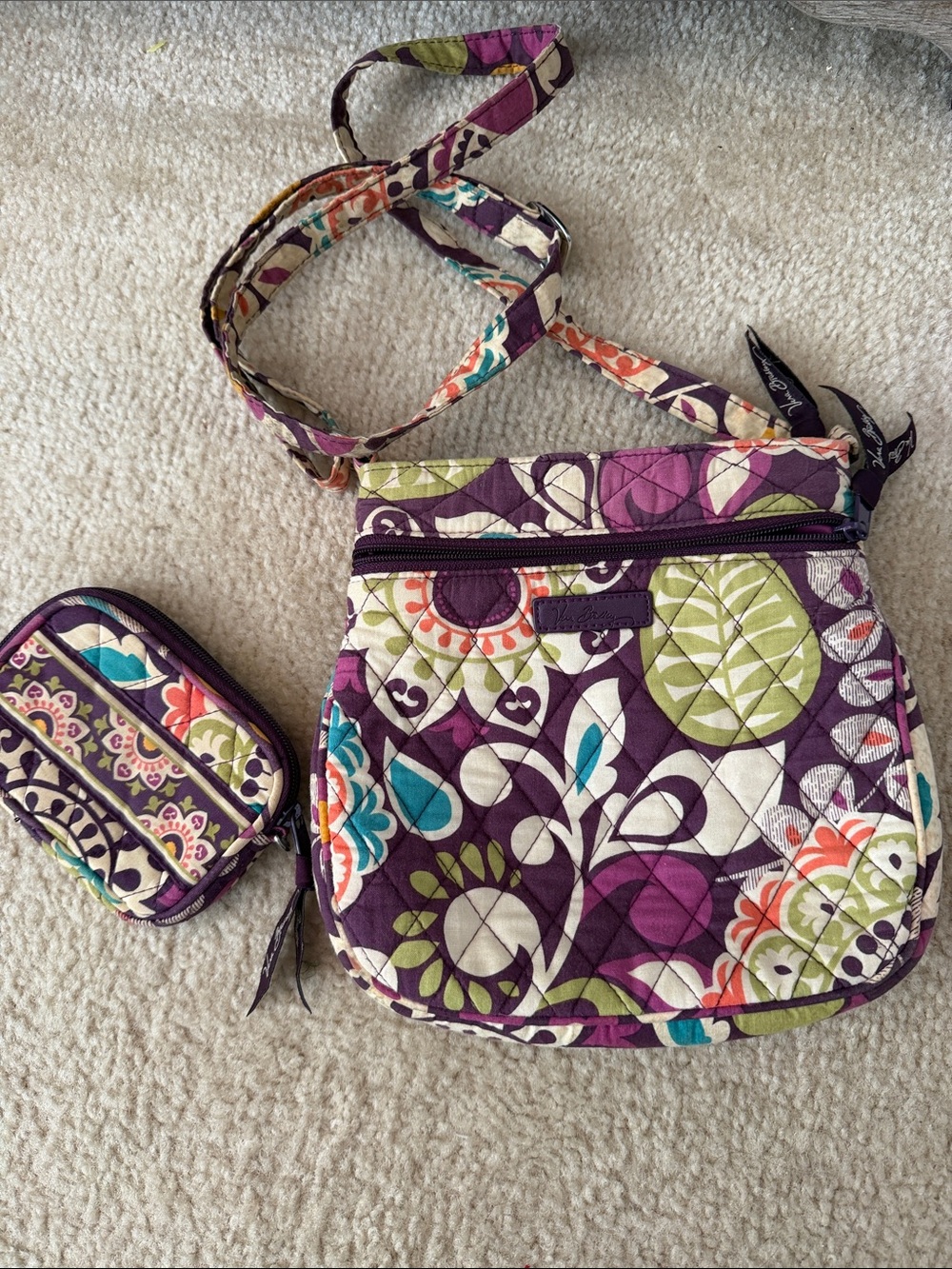 Vera Bradley Purple Multi Floral Quilted Crossbody with Coin Pouch